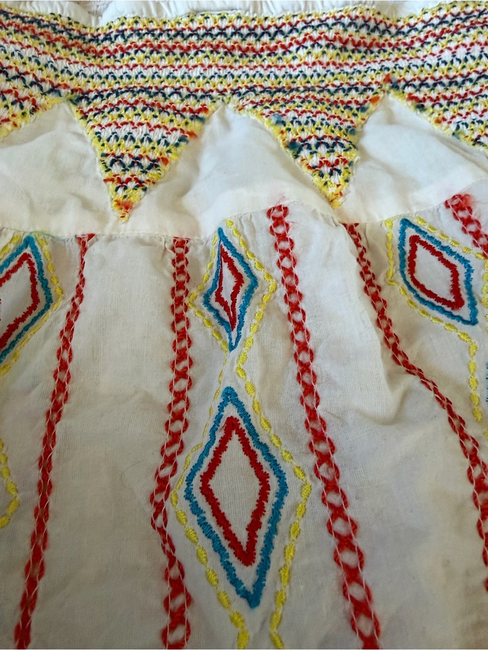 Vintage Prana White Embroidered Boho tank with Multicolor Geometric Stitching M - Picture 4 of 8